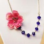 Blue Necklace, Cherry Blossom, Assymetrical..