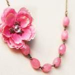 Pink Cherry Blossom Necklace, Pink Necklace