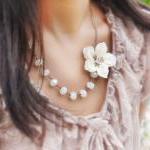 Bridal Party Necklace, Ivory Cherry Blossom Flower..