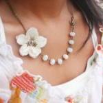 Bridal Party Necklace, Ivory Cherry Blossom Flower..