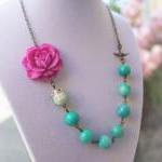 Owl Necklace, Pink Rose Necklace, Teal Necklace,..