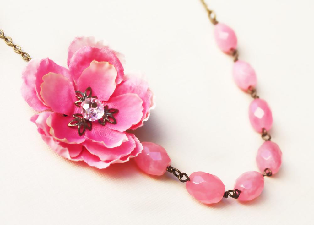 Pink Cherry Blossom Necklace, Pink Necklace